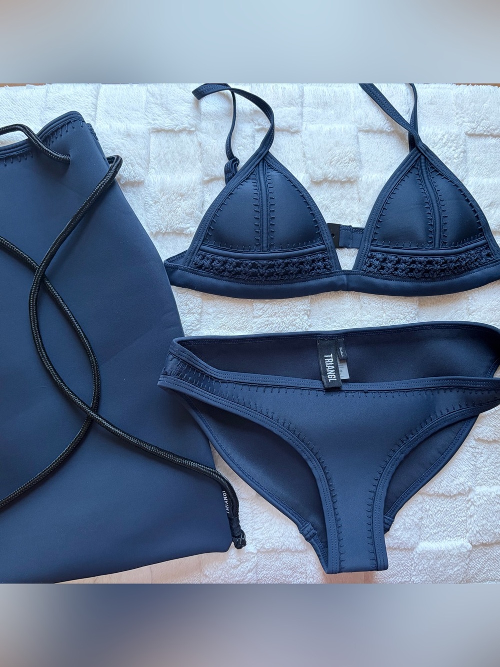 triangl swimwear Navy Neoprene Bikini with Crochet Trim